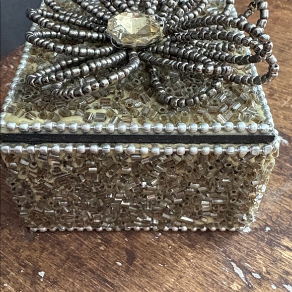 Elegant Hand-Beaded Trinket Jewelry Keepsake Box Floral Lid |  Neutral Tones - Picture 4 of 12